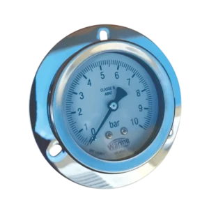 Manômetro analógico Série: 2.WW.3000E - Saída traseira com flange para painéis.